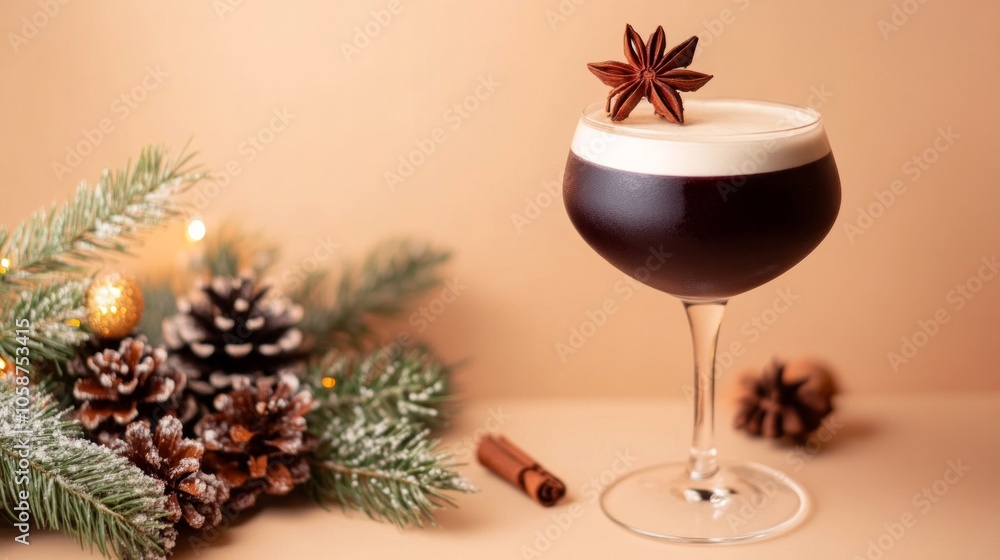 A glass of dark liquid with a cinnamon stick on top A glass of dark liquid with a cinnamon stick on top