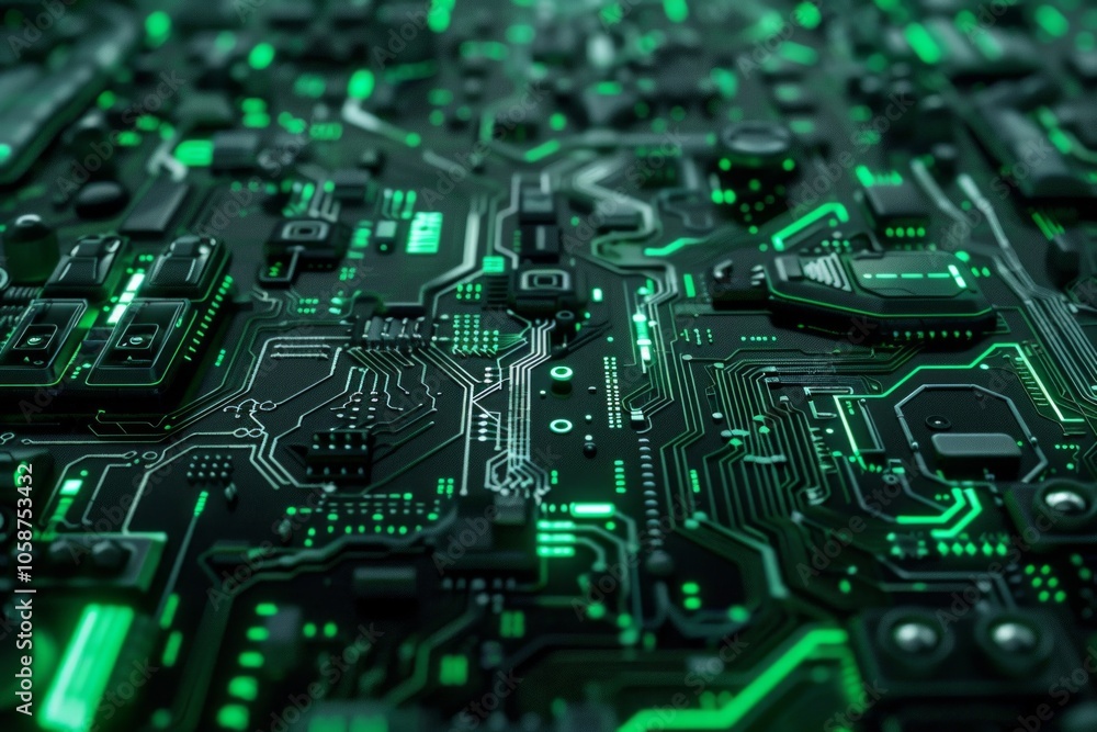 Close-up Macro Shot of Printed Circuit Board with Computer Motherboard Component Microchip. Neural network ai generated art Close-up Macro Shot of Printed Circuit Board with Computer Motherboard Component Microchip. Neural network ai generated art