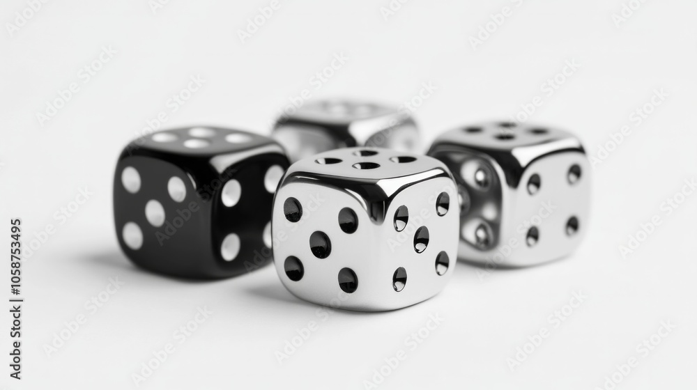Four dice are sitting on a white background Four dice are sitting on a white background
