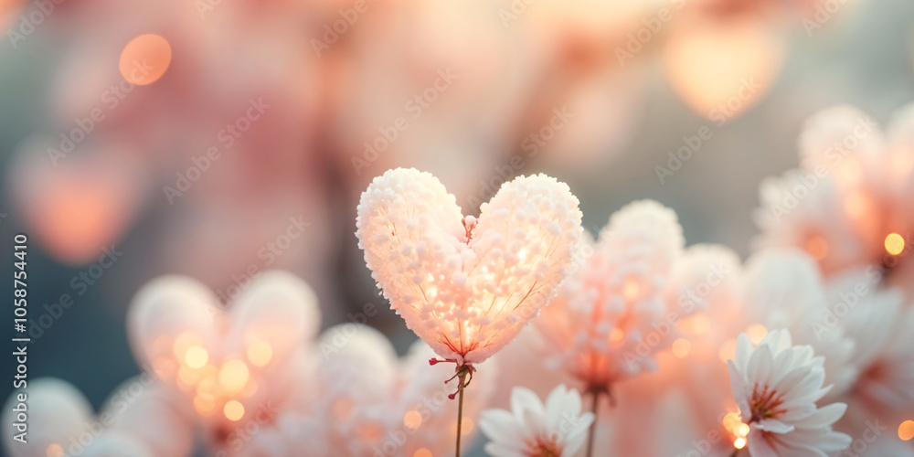 Valentine's Day background on a peach-colored surface with copy space. with a soft tone and a cute style for a love concept The fruit of the tree is a light pink heart. Valentine's Day background on a peach-colored surface with copy space. with a soft tone and a cute style for a love concept The fruit of the tree is a light pink heart.