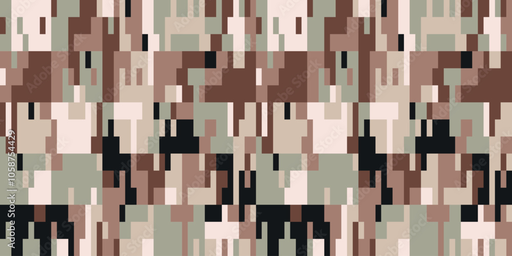 Fototapeta premium Camouflage Army Pattern Seamless Vector Background, Classic Khaki Texture, Forest Hunting Design. Military Camouflage Patterns