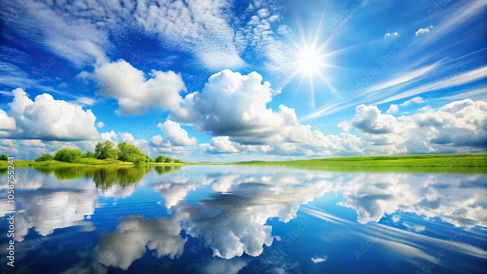 summer landscape with blue cloudy sky reflection summer landscape with blue cloudy sky reflection