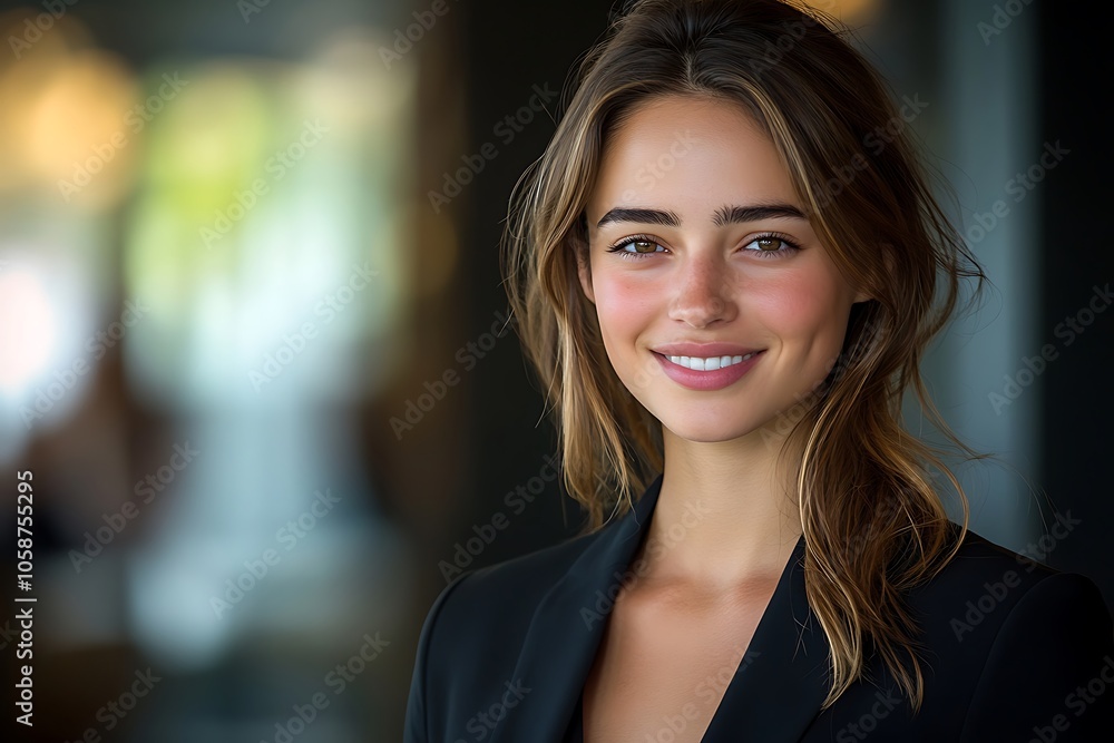 Dimpled Smile, Relaxed Businesswoman in Black Blazer Dimpled Smile, Relaxed Businesswoman in Black Blazer