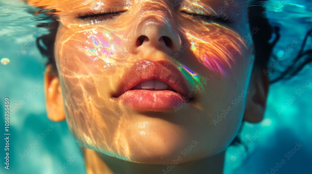 A woman is in the water with her face showing A woman is in the water with her face showing