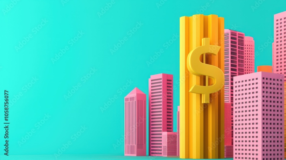 Colorful cityscape featuring stylized buildings with a prominent dollar symbol, suggesting themes of finance and urban development. Colorful cityscape featuring stylized buildings with a prominent dollar symbol, suggesting themes of finance and urban development.