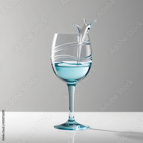 Elegant Glass Sculpture of Water Drink with Wave Design and Splash Effect, Modern Artistry, Generative ai photo