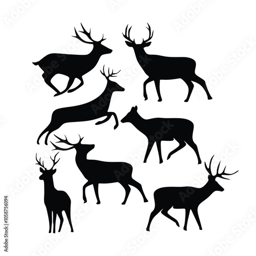 black silhouette of forest deer collections