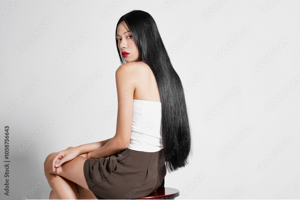 美しい長い髪の毛を持った若い女性のビューティーポートレート 美しい長い髪の毛を持った若い女性のビューティーポートレート