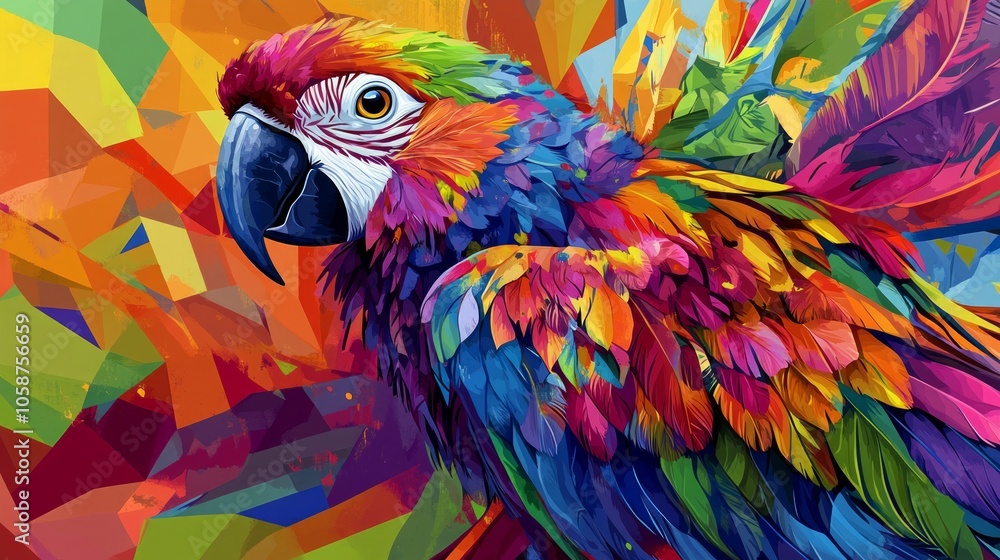 Obraz premium A colorful parrot with a black beak and a yellow eye