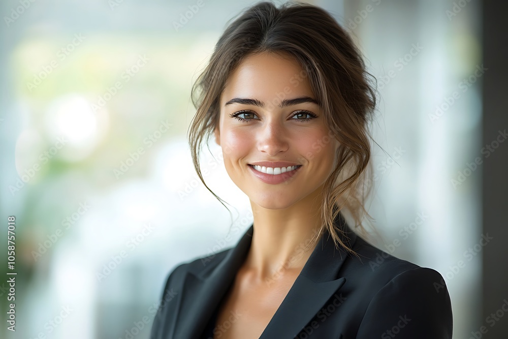 Elegant Businesswoman with Freckles and Bright Smile Elegant Businesswoman with Freckles and Bright Smile