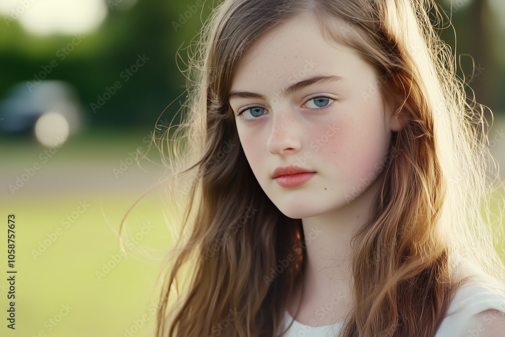 In a tranquil field bathed in golden sunlight, a girl gazes into the distance, her long hair gently blowing in the breeze, embodying a sense of calm and curiosity. Generative AI In a tranquil field bathed in golden sunlight, a girl gazes into the distance, her long hair gently blowing in the breeze, embodying a sense of calm and curiosity. Generative AI