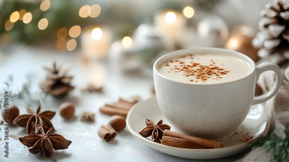 Cozy Photo of Festive Coffee with Cinnamon and Star Anise Cozy Photo of Festive Coffee with Cinnamon and Star Anise