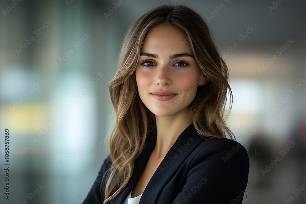 Elegant Woman in Black Blazer, Confident Office Look in Natural Light. Elegant Woman in Black Blazer, Confident Office Look in Natural Light.