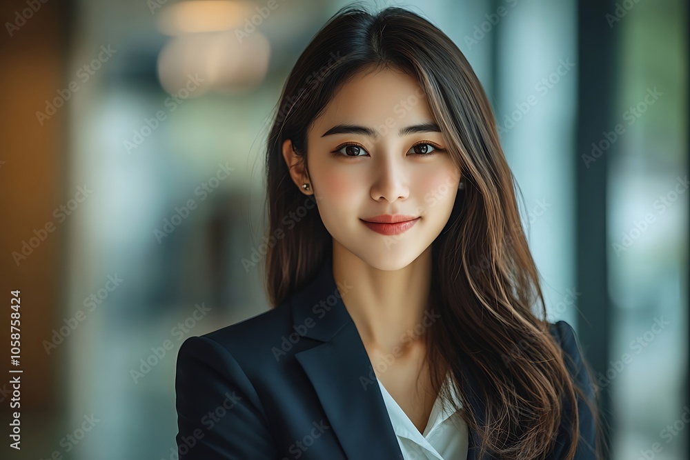 Focused Businesswoman in Suit and White Shirt