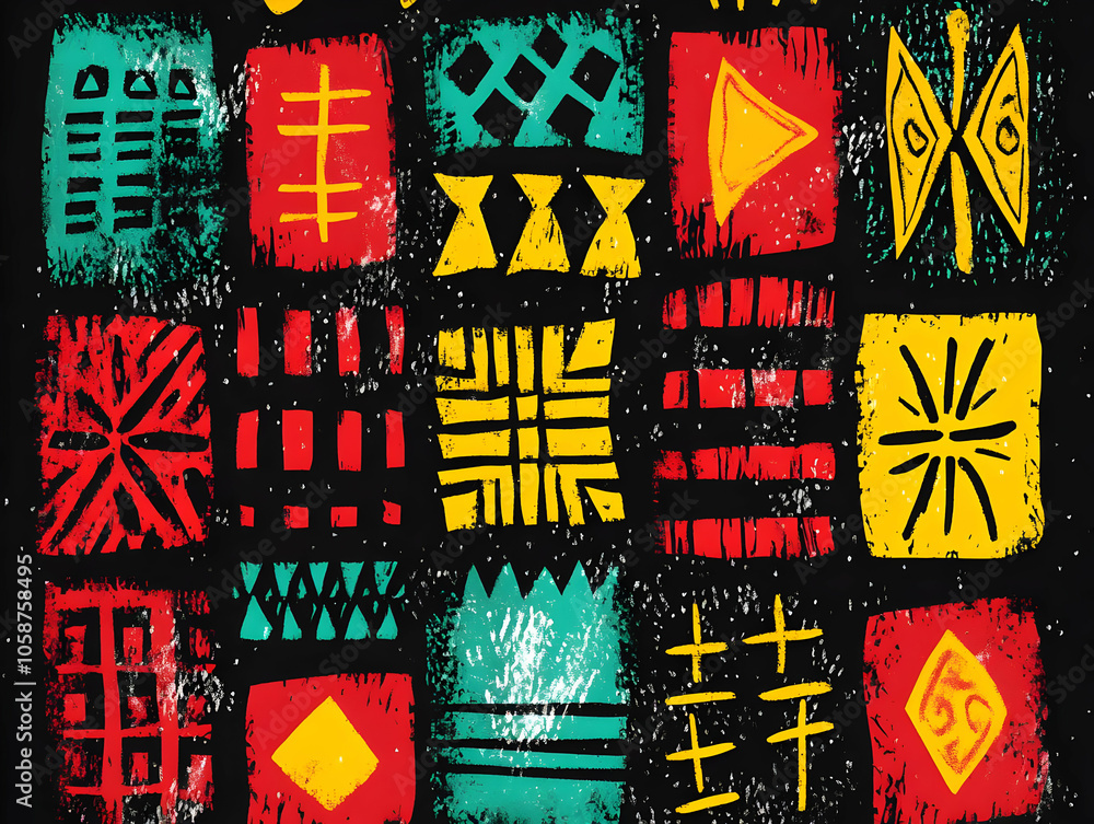 Abstract Background Illustration - Vibrant Red, Yellow, and Green Pattern on Black Abstract Background Illustration - Vibrant Red, Yellow, and Green Pattern on Black
