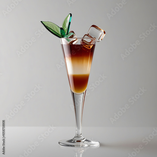 Elegant Glass Sculpture of Switchel with Mint Garnish and Sparkling Finish, generative ai photo