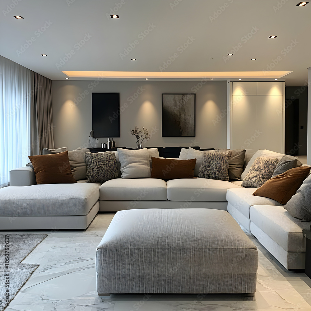 Photo - Modern Living Room Interior Design with Gray Sectional Sofa and Abstract Artwork Photo - Modern Living Room Interior Design with Gray Sectional Sofa and Abstract Artwork