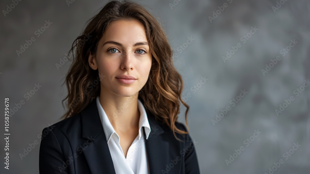 Portrait of a businesswoman against a grey background. Portrait of a businesswoman against a grey background.