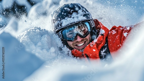 Man, at a ski resort, smiling, symbolizes vacation, winter sports