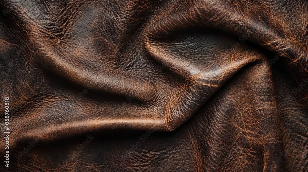 Close-up of weathered dark brown leather texture showing rich creases Close-up of weathered dark brown leather texture showing rich creases