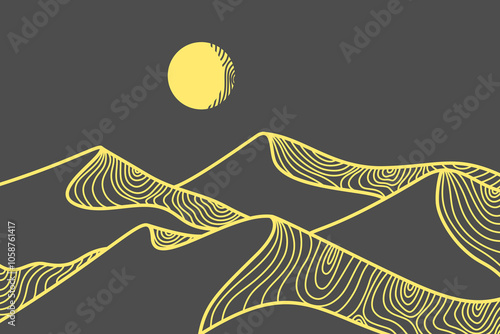 Golden Mountain desert line art print.
Abstract mountain desert background landscape. 