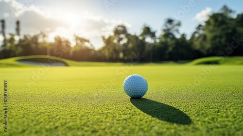 A dynamic shot of a golf ball rolling toward the hole on a lush green putting surface