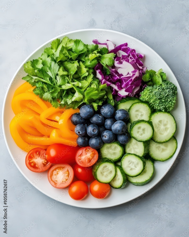 Colorful micronutrient-dense meal beautifully arranged on a clean plate, highlighting health and wellness. Colorful micronutrient-dense meal beautifully arranged on a clean plate, highlighting health and wellness.