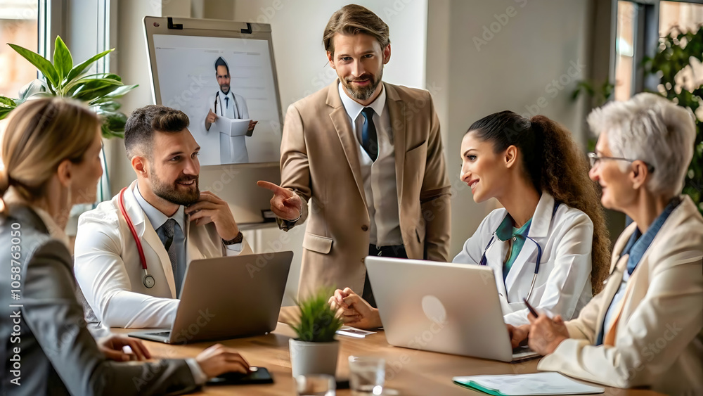 Business Team Brainstorming Telemedicine Solutions Creative Workspace Innovation Collaboration Digital Healthcare Copy Space for Text Branding Photo Stock Concept Business Team Brainstorming Telemedicine Solutions Creative Workspace Innovation Collaboration Digital Healthcare Copy Space for Text Branding Photo Stock Concept