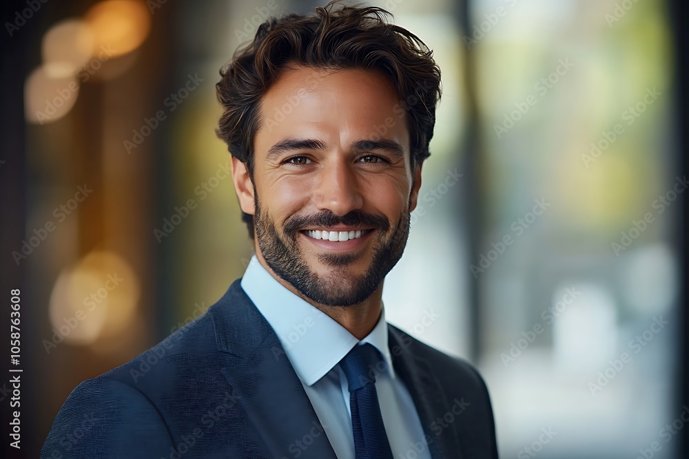 Fototapeta premium Happy and Confident Businessman in Blue Suit