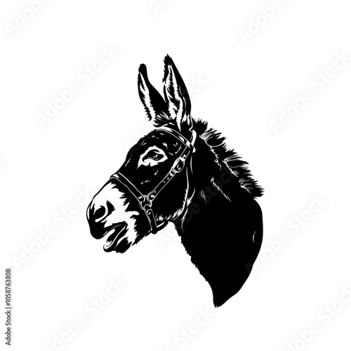 donkey silhouette vector, black donkey silhouette vector illustration on white background