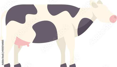 This cartoon illustration features a dairy cow standing in profile, showcasing its distinctive black and white markings