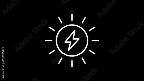 Sun Energy animated line icon. White color line icon animation. 4K video with transparent background