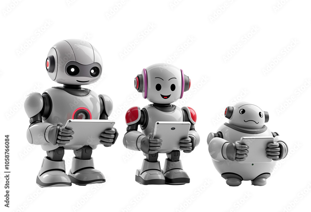 Naklejka premium two robots in action isolate on white transparency background PNG