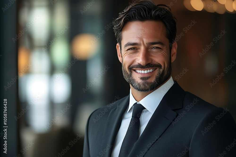 Happy Businessman in Navy Blue Suit Smiling Portrait Happy Businessman in Navy Blue Suit Smiling Portrait
