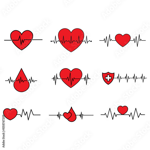 Pulse icon vector set. Heartbeat illustration sign collection. Heart rhythm symbol. Cardiology logo.