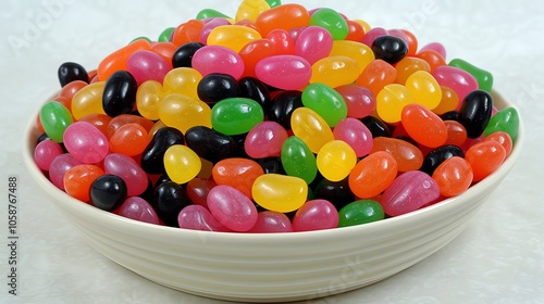 A bowl filled with colorful jelly beans. photo