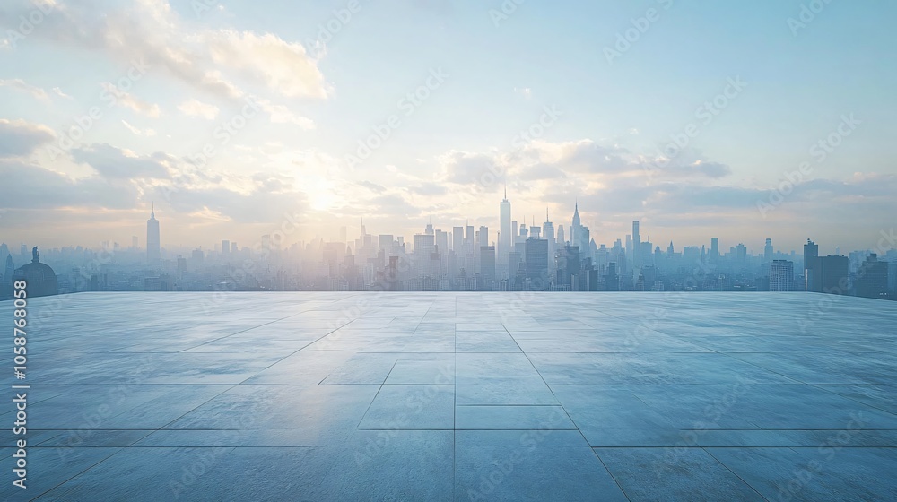 Obraz premium Manhattan, Dubai, Shanghai, and Hong Kong City Centers with Platforms, Roads, Parking Lots, and Brick Pavements for Car Advertisement Background