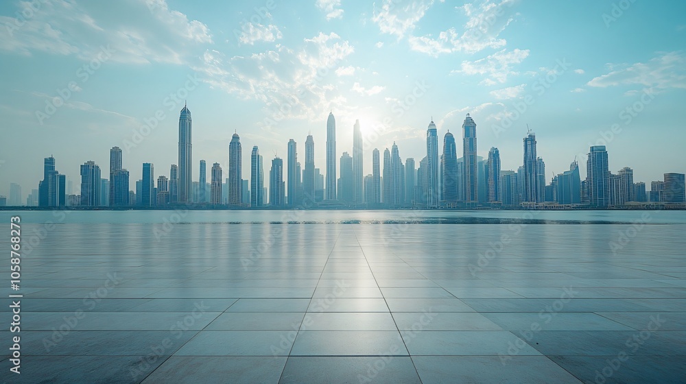 Manhattan, Dubai, Shanghai, and Hong Kong City Centers with Platforms, Roads, Parking Lots, and Brick Pavements for Car Advertisement Background Manhattan, Dubai, Shanghai, and Hong Kong City Centers with Platforms, Roads, Parking Lots, and Brick Pavements for Car Advertisement Background