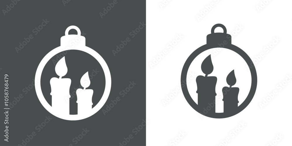 Tiempo de Navidad. Logo con silueta de bola de navidad con vela de cera para su uso en tarjetas y felicitaciones Tiempo de Navidad. Logo con silueta de bola de navidad con vela de cera para su uso en tarjetas y felicitaciones