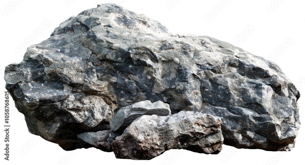 Naklejka premium Large Rock. White Textured Stone Closeup Isolated on Nature Background