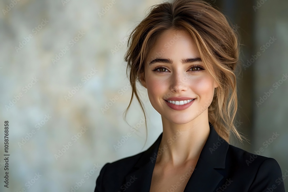 Happy Businesswoman Headshot with Soft Light and Blurred Background Happy Businesswoman Headshot with Soft Light and Blurred Background