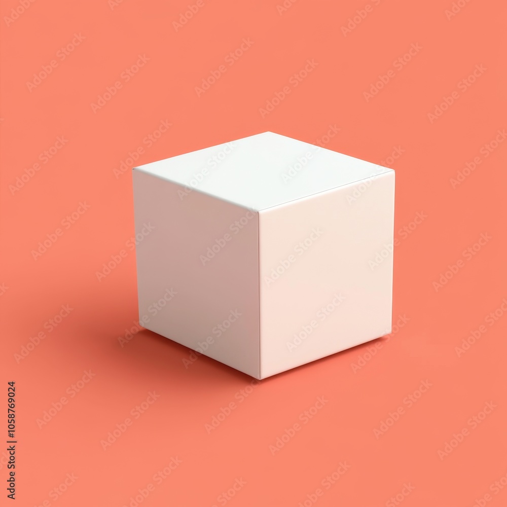 Minimalist White Cube on Vibrant Coral Background Minimalist White Cube on Vibrant Coral Background