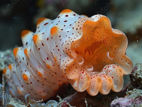 A close-up of a colorful marine creature showcasing its unique textures and patterns. photo