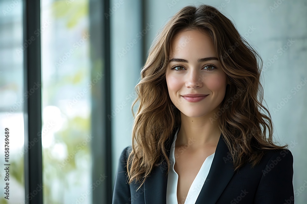 Happy Businesswoman in Black Blazer, Soft Light Portrait Happy Businesswoman in Black Blazer, Soft Light Portrait