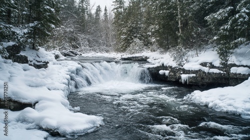 Winter Waterfall in Forest