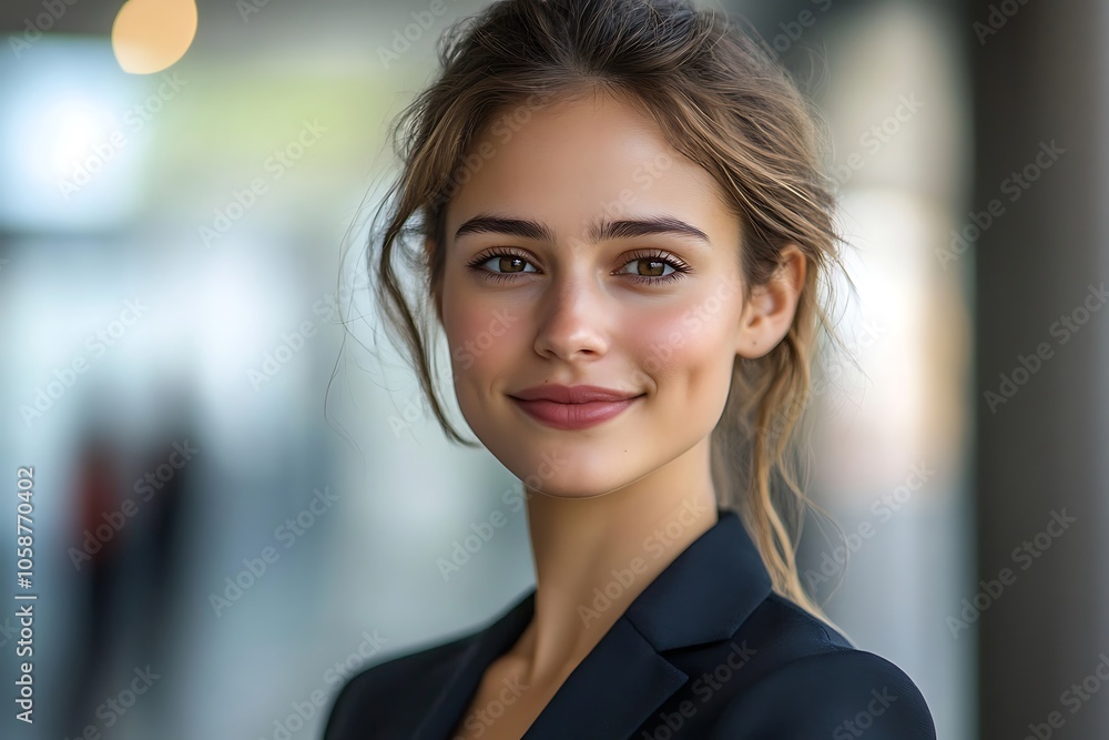 Happy Businesswoman in Natural Light with Black Blazer Smiling Happy Businesswoman in Natural Light with Black Blazer Smiling