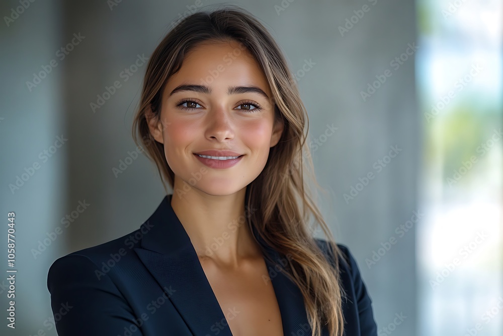 Happy Businesswoman in Navy Blue Suit Portrait Happy Businesswoman in Navy Blue Suit Portrait