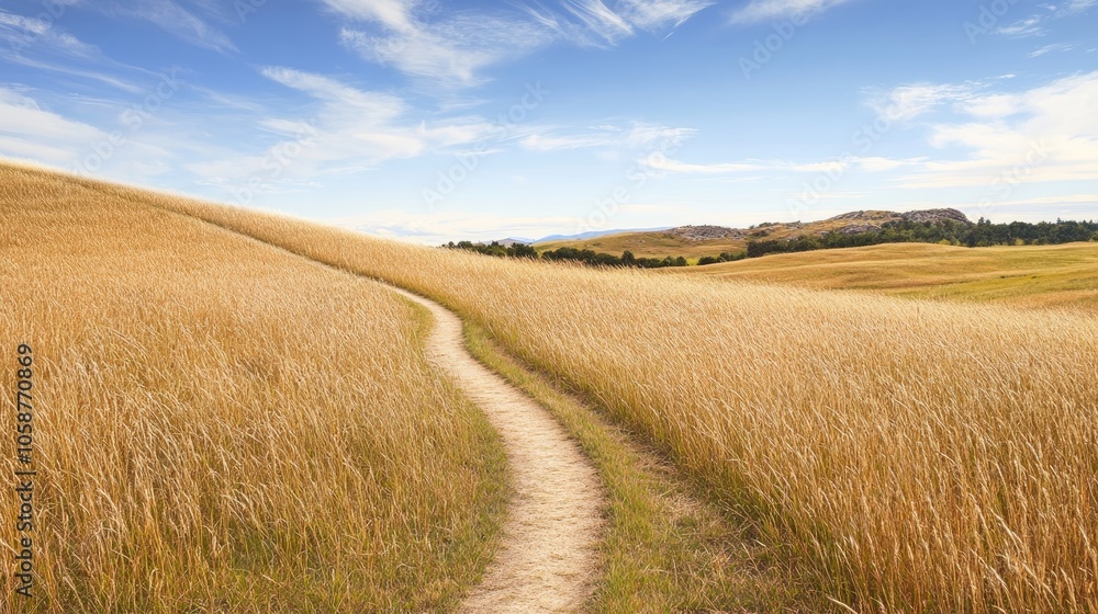 Abstract nature background depicting a dried path winding through a grass field, creating a serene atmosphere, with ample copy space for your creative use. Abstract nature background depicting a dried path winding through a grass field, creating a serene atmosphere, with ample copy space for your creative use.