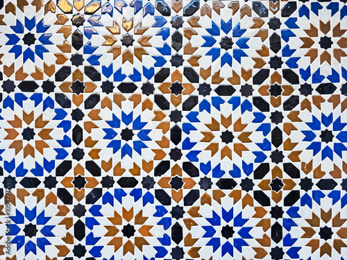 beautiful Moroccan Colorful zellige tiles pattern - Mosaic pattern, traditional Islamic Moroccan geometric design. craft, handmade.