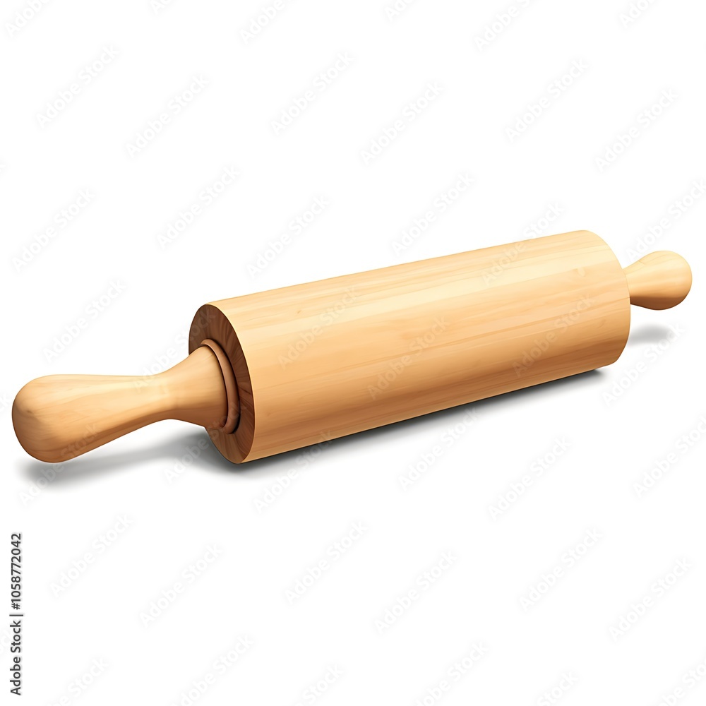 A wooden rolling pin with handles on a white background. A wooden rolling pin with handles on a white background.
